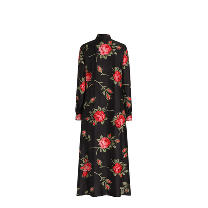 Rose Bouquet Print Twill Long Dress - Image 3