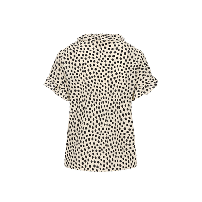 Short-Sleeve Ruffle Top in Crêpe de Chine Beige - Image 2