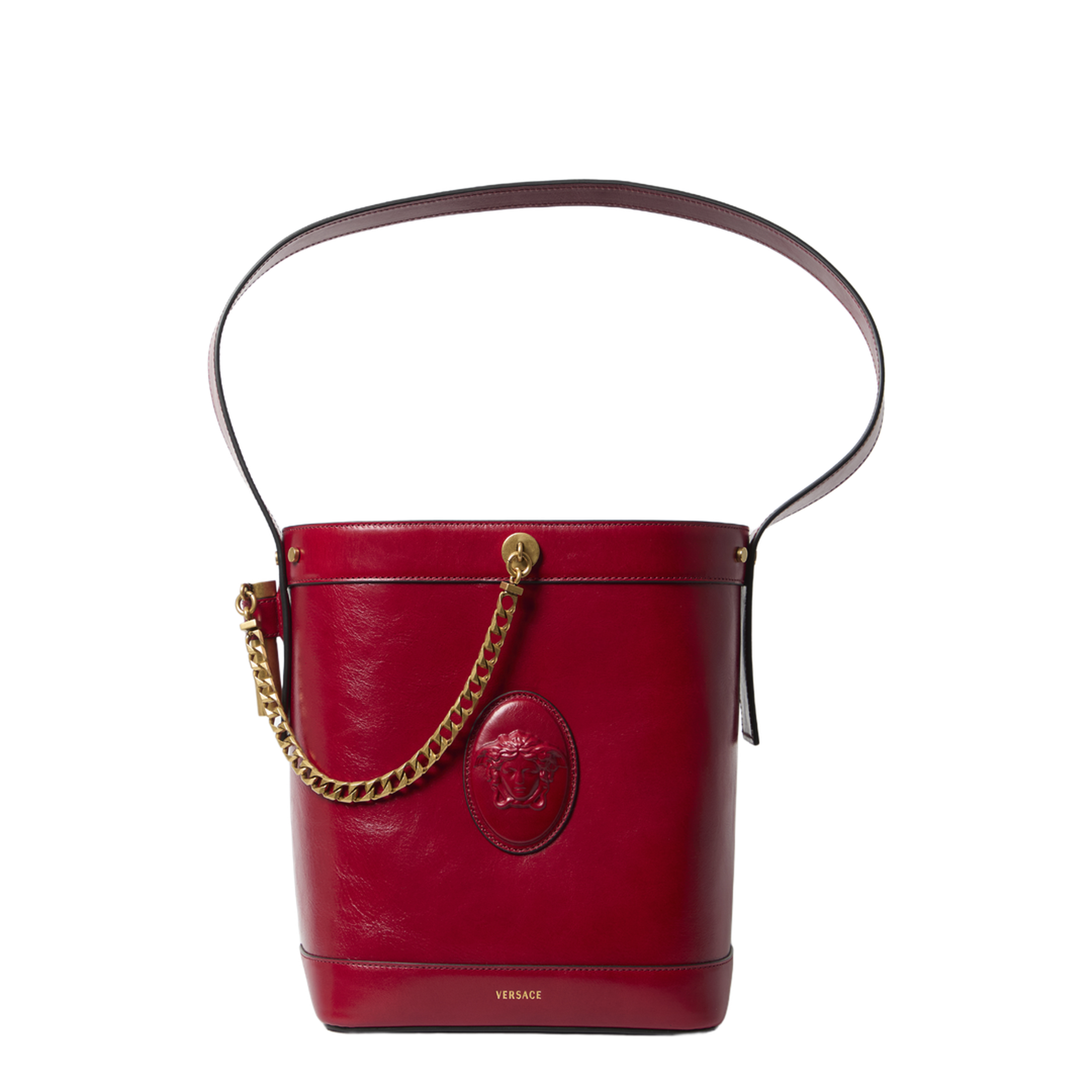 Pivot Small Calfskin Leather Bucket Bag - Red - Image 1