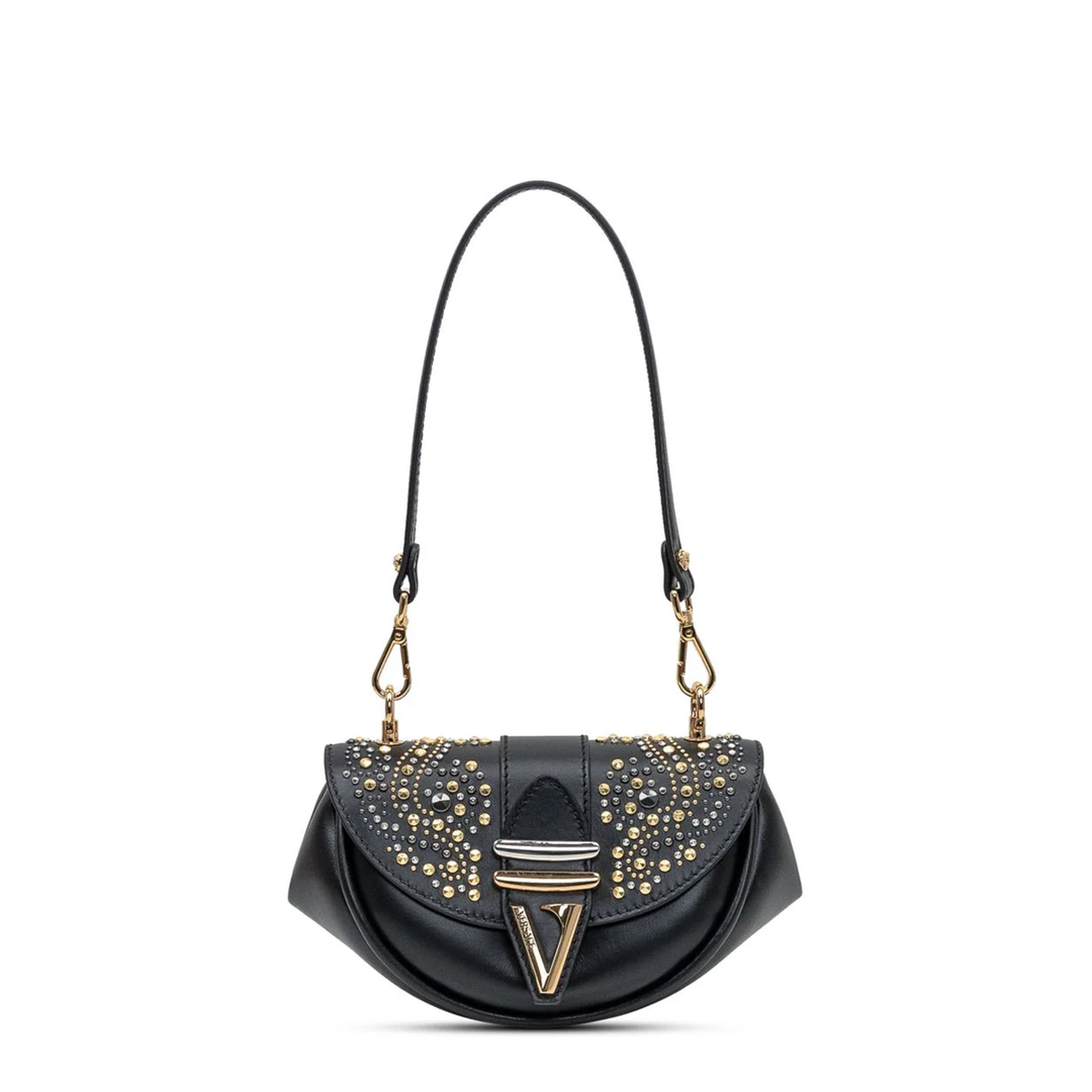 Black Leather Shoulder Bag with Stud Applications - Image 1