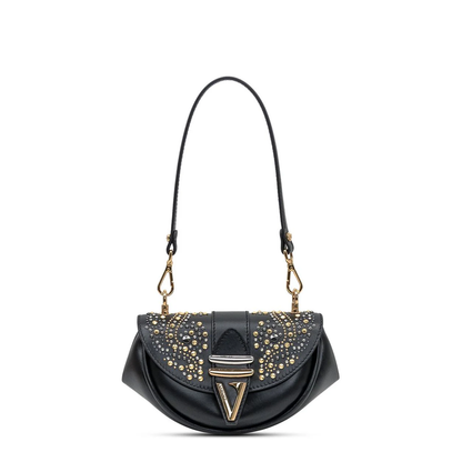 Black Leather Shoulder Bag with Stud Applications - Image 1