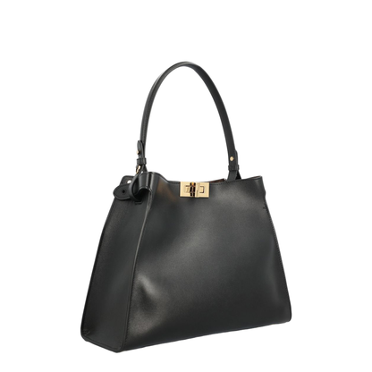 Way Medium Calf Leather with Suede Top-Handle Bag - Black / Chocolate - Image 4