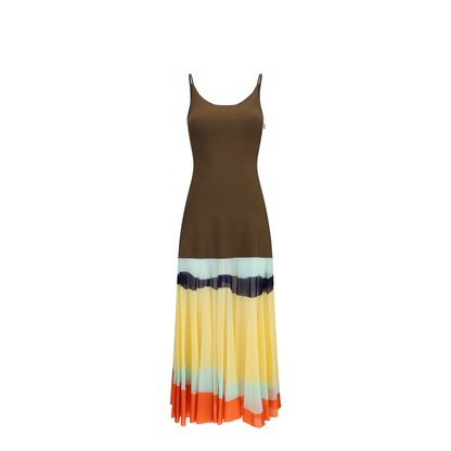 Long Dress with Color-Striped Skirt - Image 1