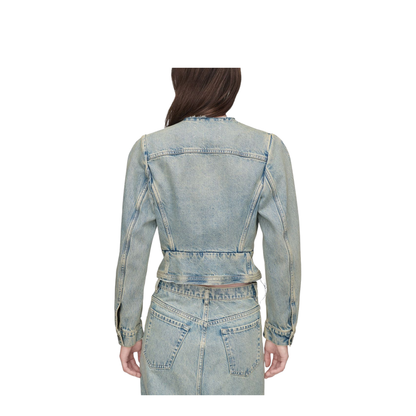 Light Blue Cotton Denim Jacket With V-Neck - Image 3