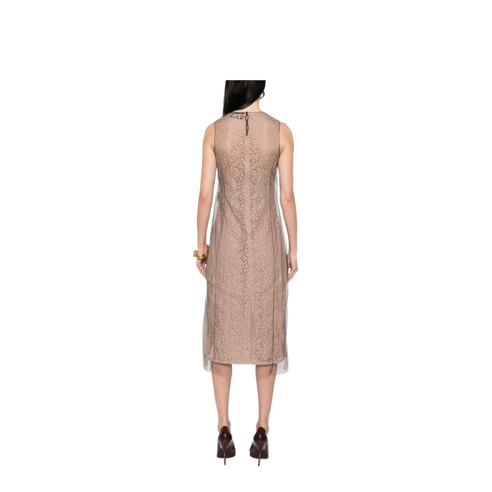 Concealed Rear Hook and Zip Fastening Internal Slip Dress with Tulle Overlay and Rear Slit - Image 3