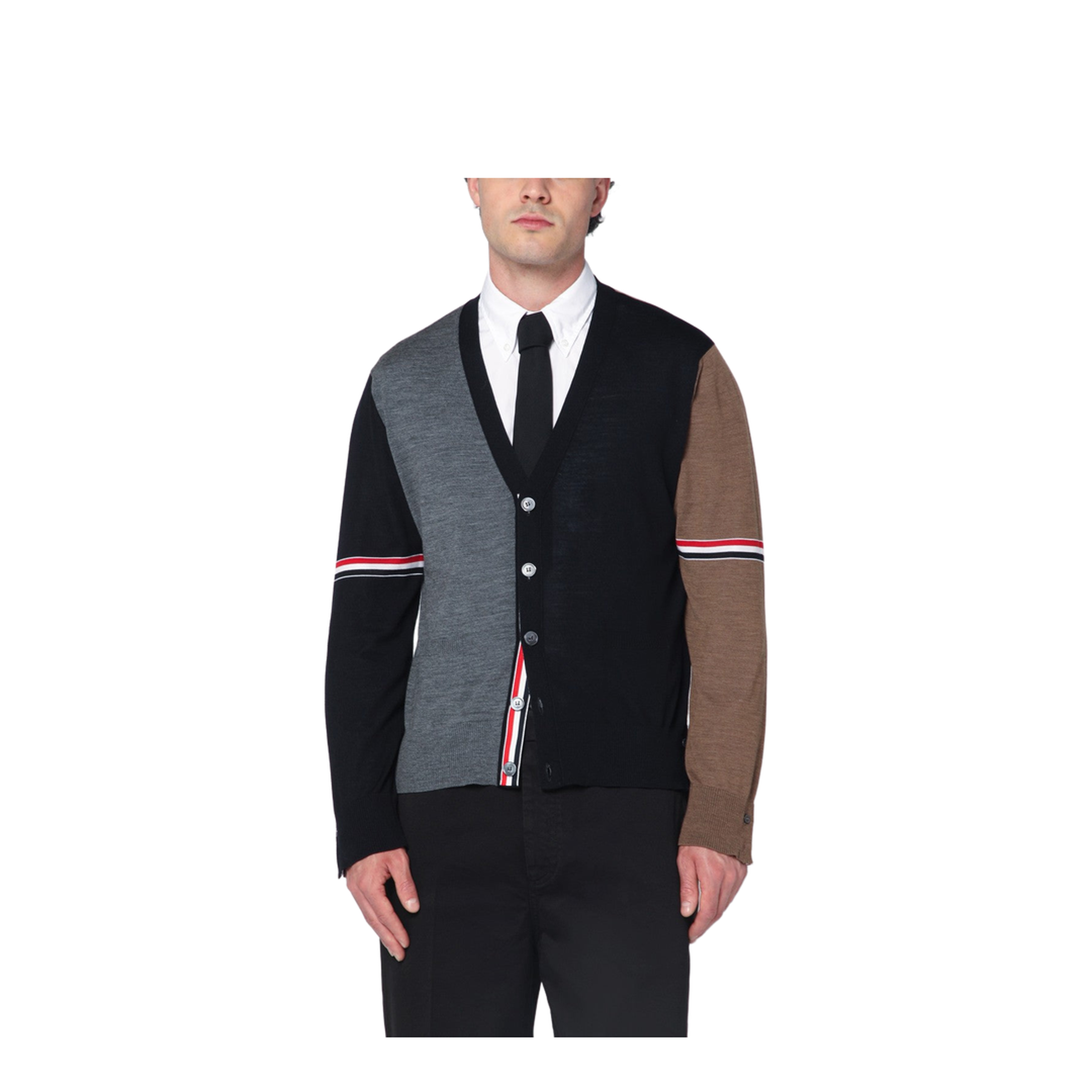 Navy Grey Brown Wool Cardigan - Image 1