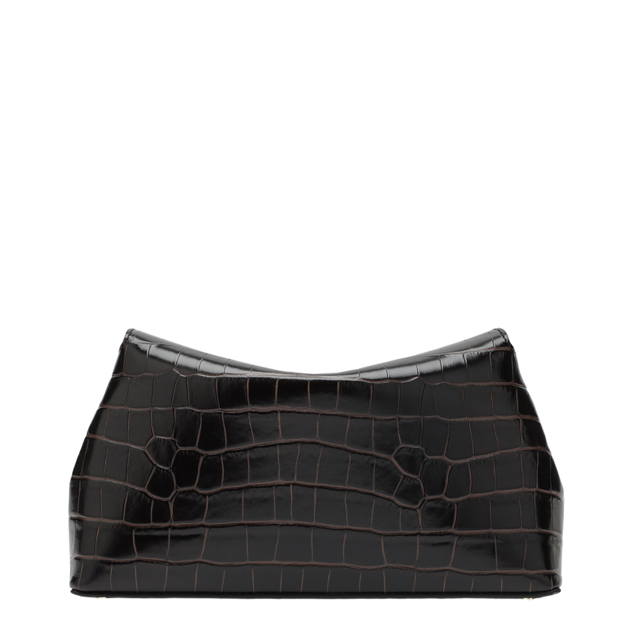 Brown T-lock Clutch in Crocodile-Embossed Leather - Image 2