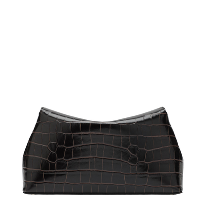 Brown T-lock Clutch in Crocodile-Embossed Leather - Image 2