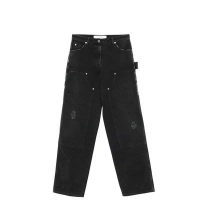 Distressed Black Cotton Jeans with Front Patches - Image 1