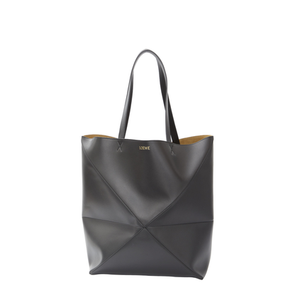 Puzzle Fold XL Leather Tote Bags - Black - Image 1