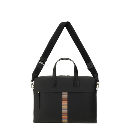 Black Leather Folio Bag with Signature Stripe Edges - Image 5