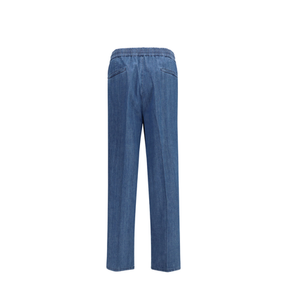 Lightweight Denim Pants with Drawstring and Double Pleats - Image 2