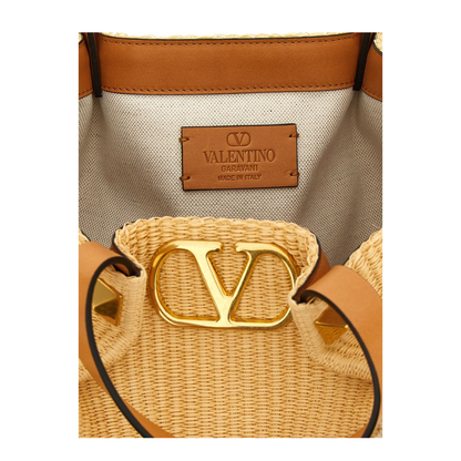 Medium Synthetic Raffia Shopping Bag - Natural/Black - Image 3