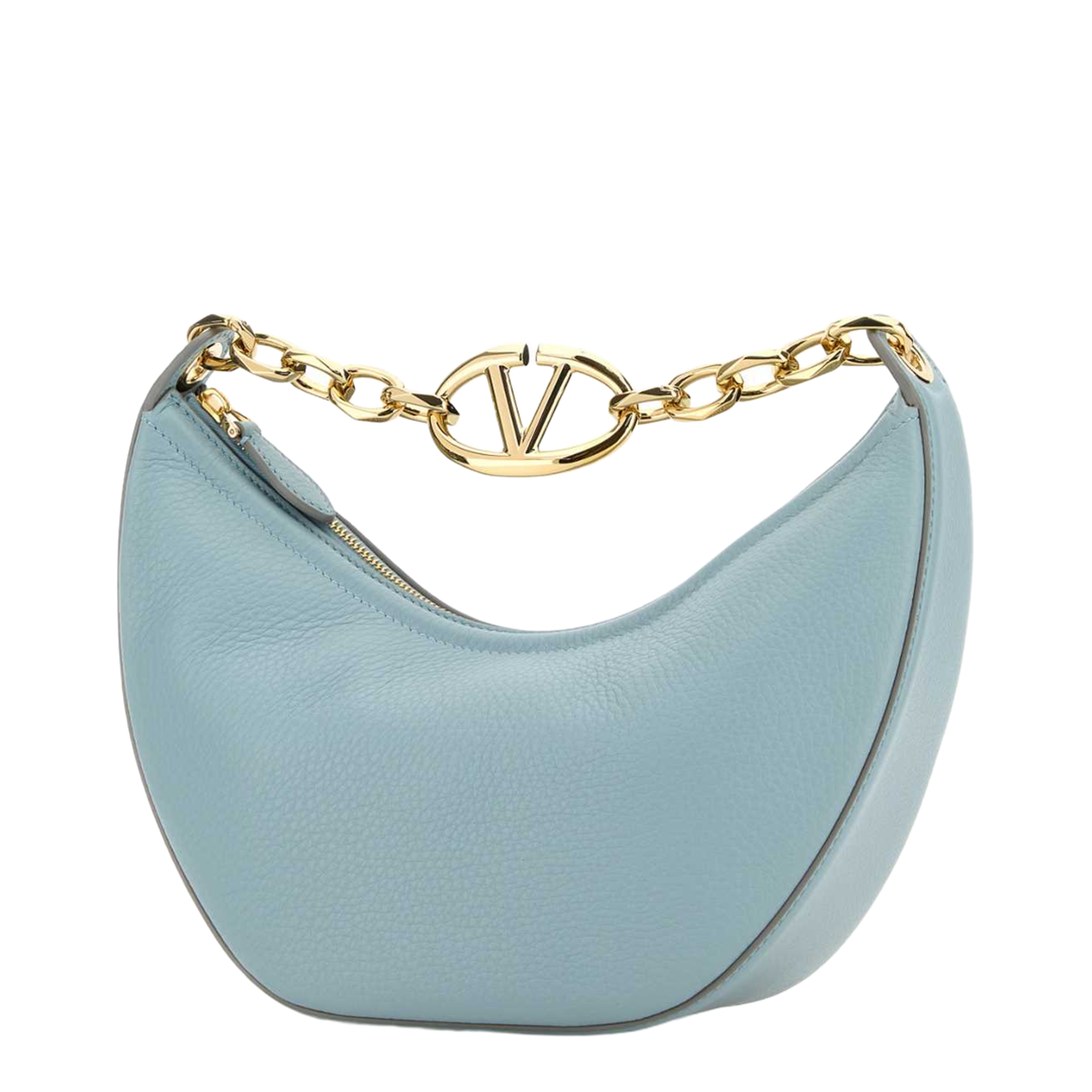 Light Blue Leather Small Hobo Vlogo Moon Handbag - Image 4