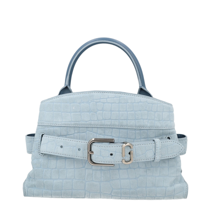 Dakota Small Crocodile-Embossed Italian Suede Satchel - Blue Mist - Image 1