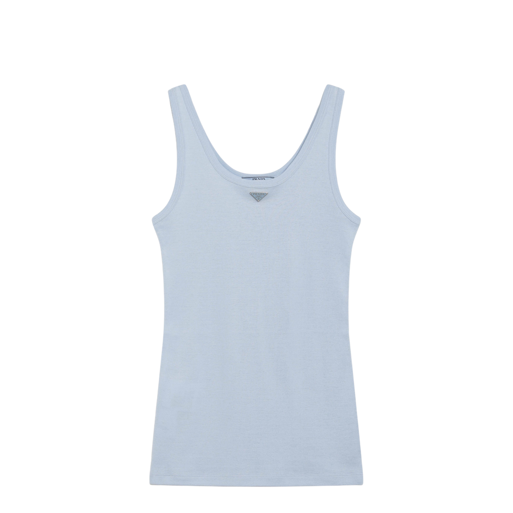 Ribbed Cotton Top with Triangle Logo in Sky Blue - Image 1