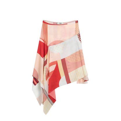 Pink Silk Skirt with Patchwork Print - Image 1