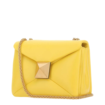 One Stud Yellow Nappa Leather Shoulder Bag - Image 2