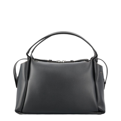 Small Pebble-Grain Calf Leather Bauletto Bag - Black - Image 3