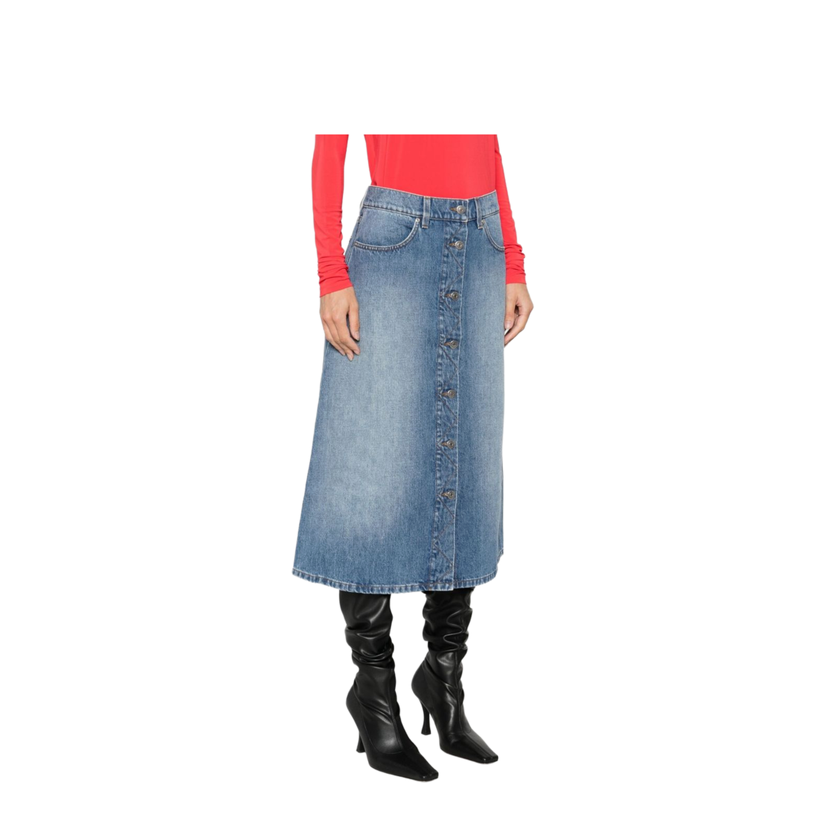 Denim Cotton Midi Skirt - Image 2