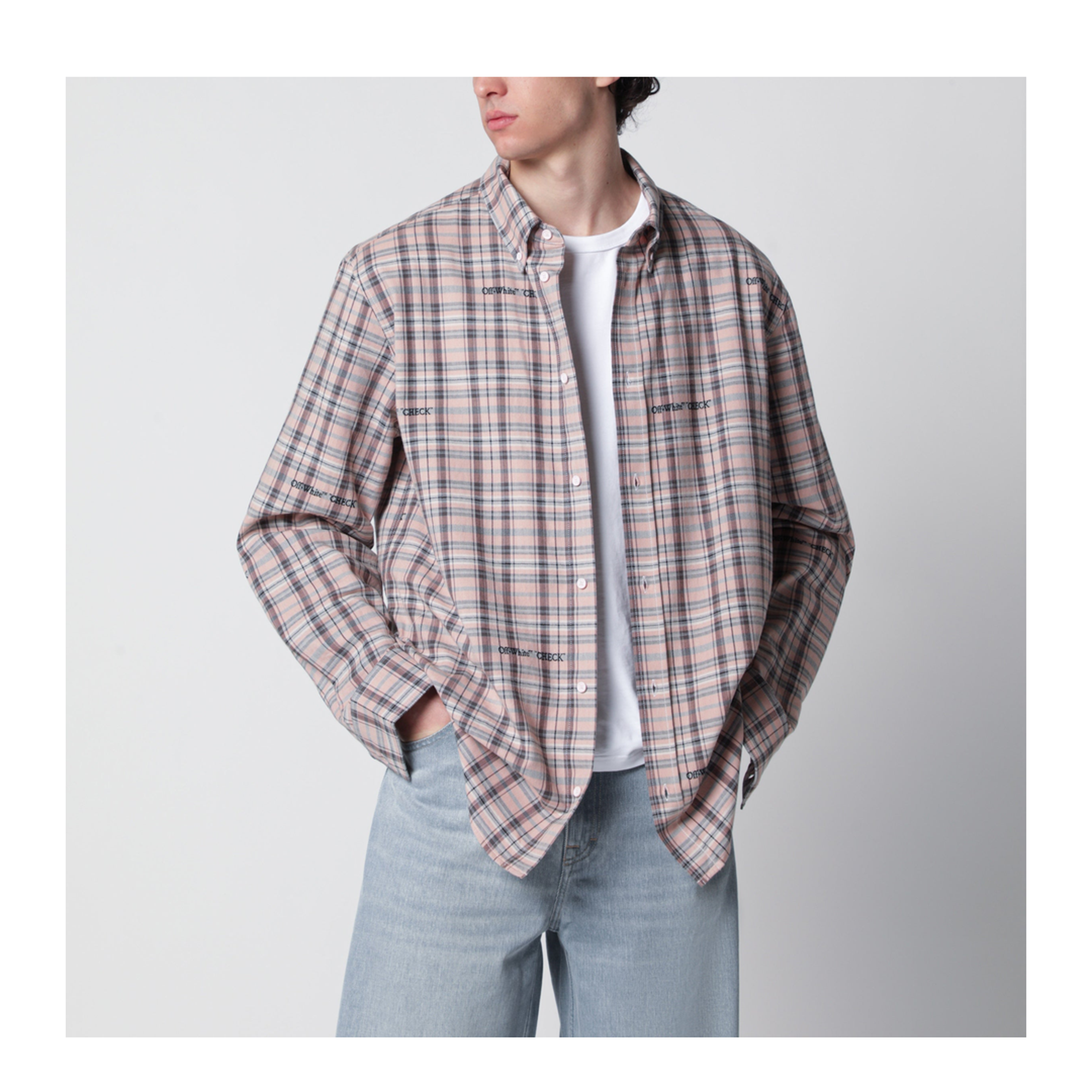 Pink Check-Pattern Shirt with Logos - Image 1