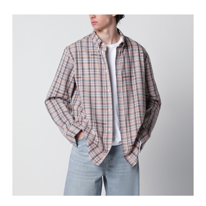 Pink Check-Pattern Shirt with Logos - Image 1