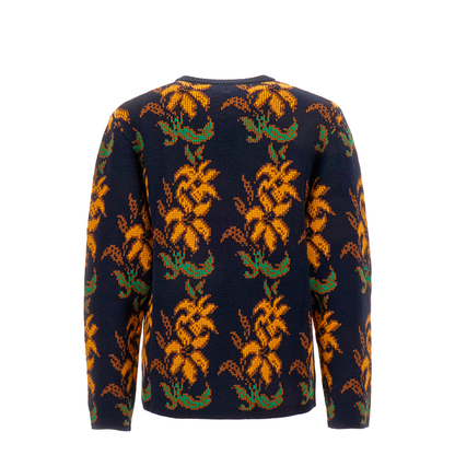 Floral Intarsia Knit Wool Jumper Blue - Image 2