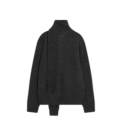 Grey Wool-Blend Cardigan with Scarf - Image 2