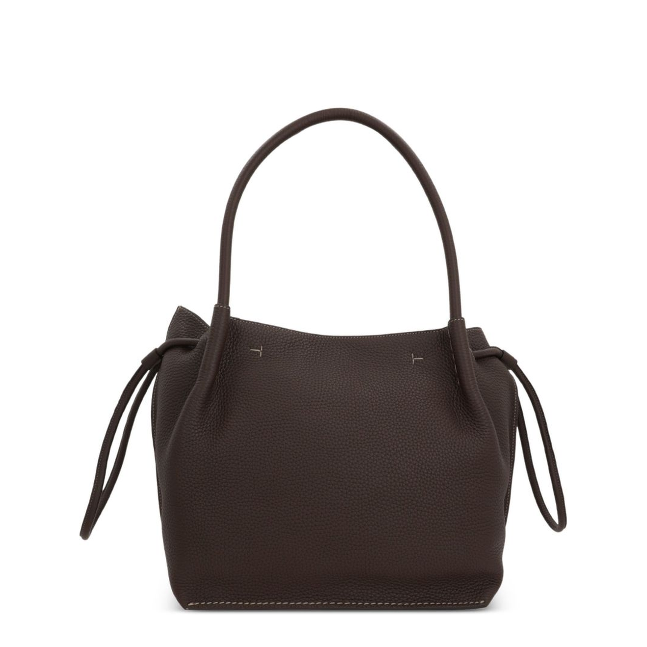 Chocolate Brown Leather Drawstring Closure Bag - Image 3