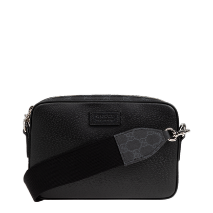 Leather Crossbody Bag With Web - Black - Image 2