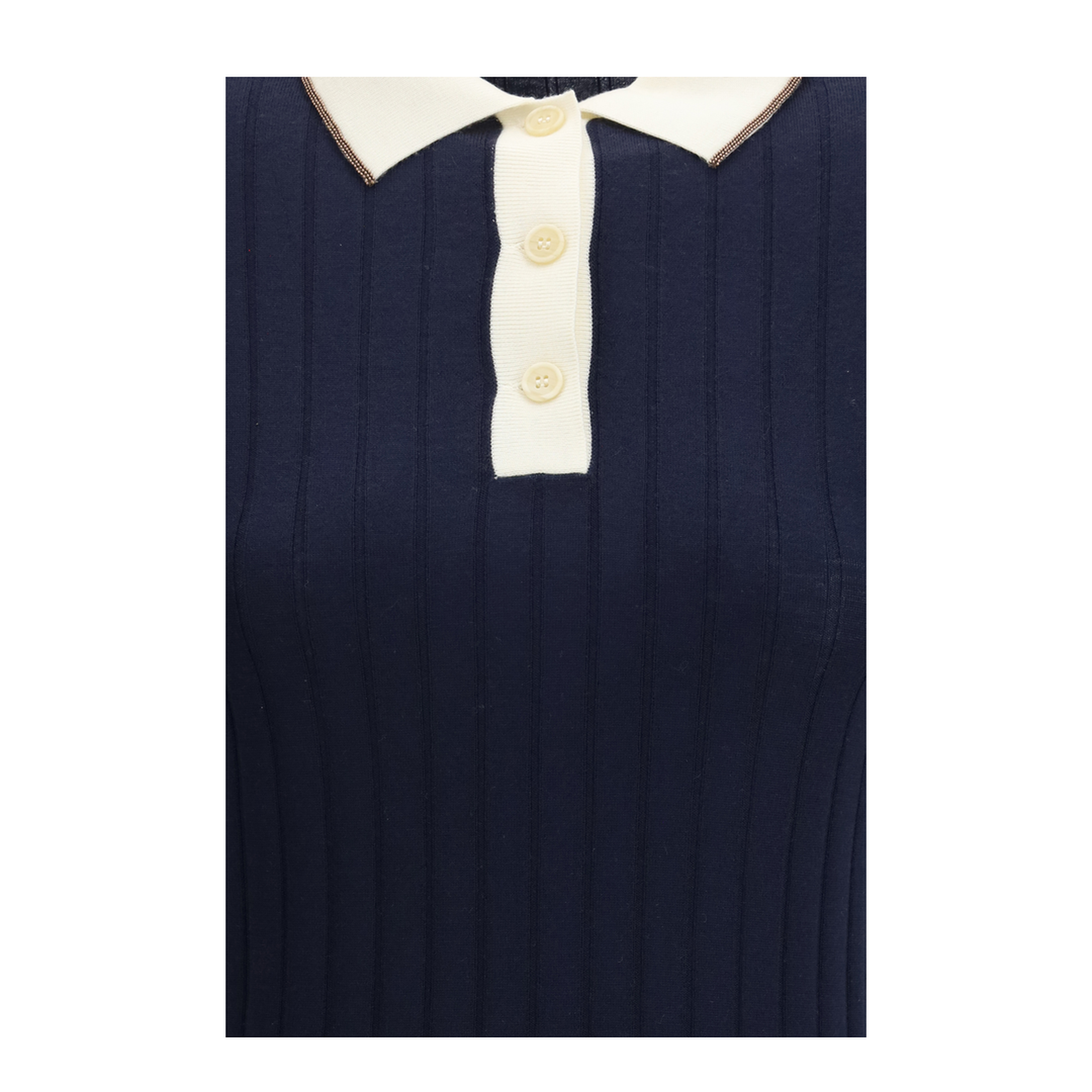 Short Sleeve Polo in Virgin Wool and Cashmere with Accessory Detail - Image 3