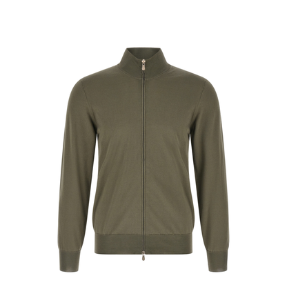 Zipped Cotton Cardigan - Green - Image 1