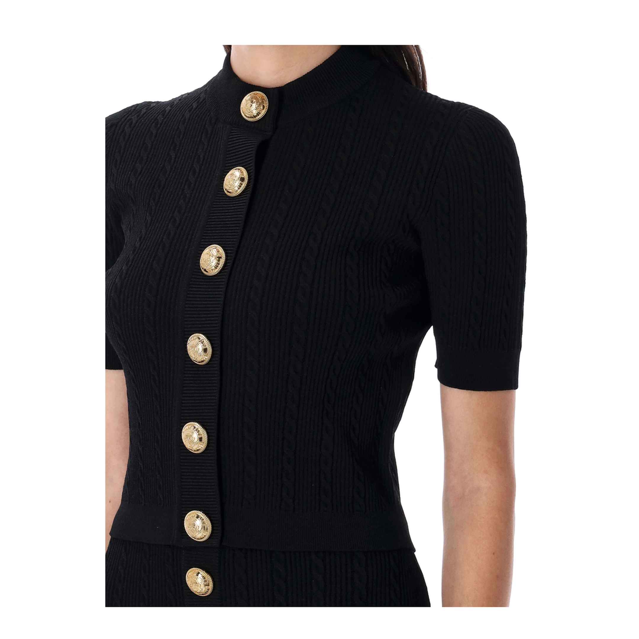 Black Cable Knit Cardigan - Image 3