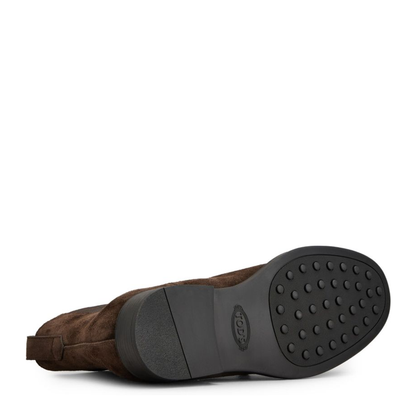 Coffee Brown Elasticated Side Panels Low Stacked Heel Round Toe - Image 2