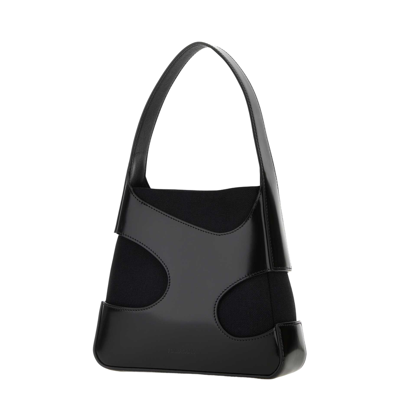 Black Leather and Canvas Cut Out S Handbag - Image 2