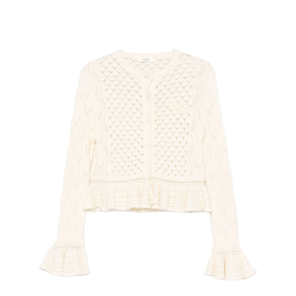 Ruffled Logo Cardigan in Silk, Alpaca & Cotton Knit - Image 1