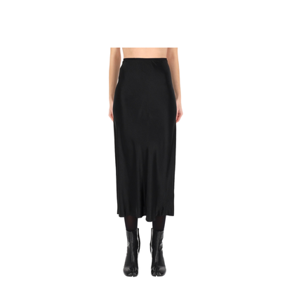 Black Satin Midi Skirt - Image 1