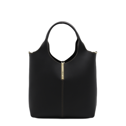 Small Calf Leather Tote - Black - Image 1