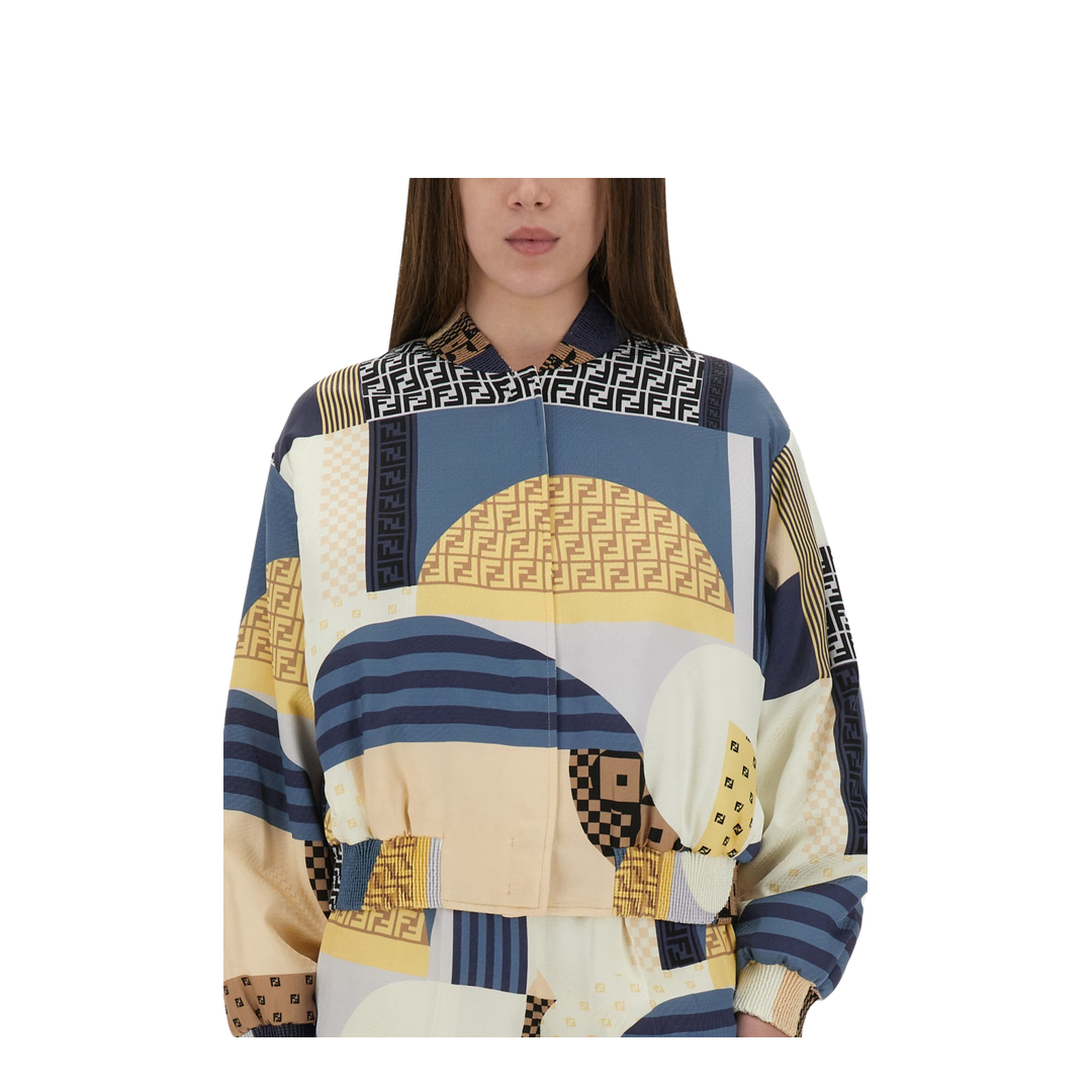 Silk Bomber Jacket with Patchwork Print - Image 4