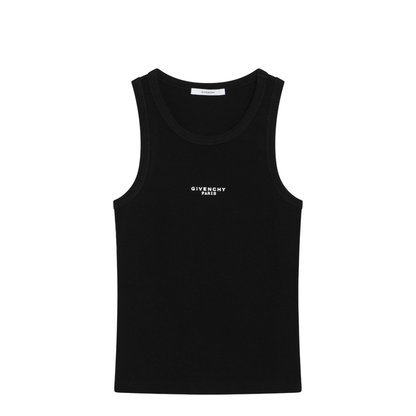 Black Slim-Cut Tank Top with Logo - Image 1
