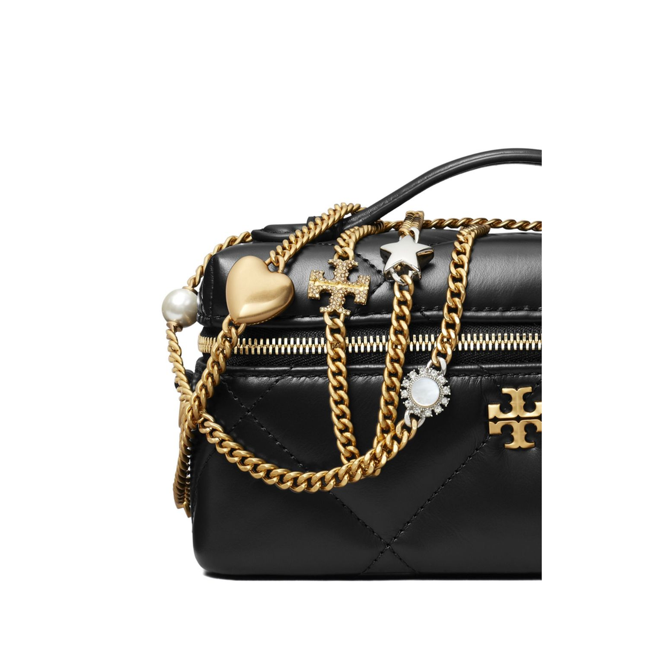 Kira Diamond Quilt Charm East-West Leather Vanity Case - Black - Image 3