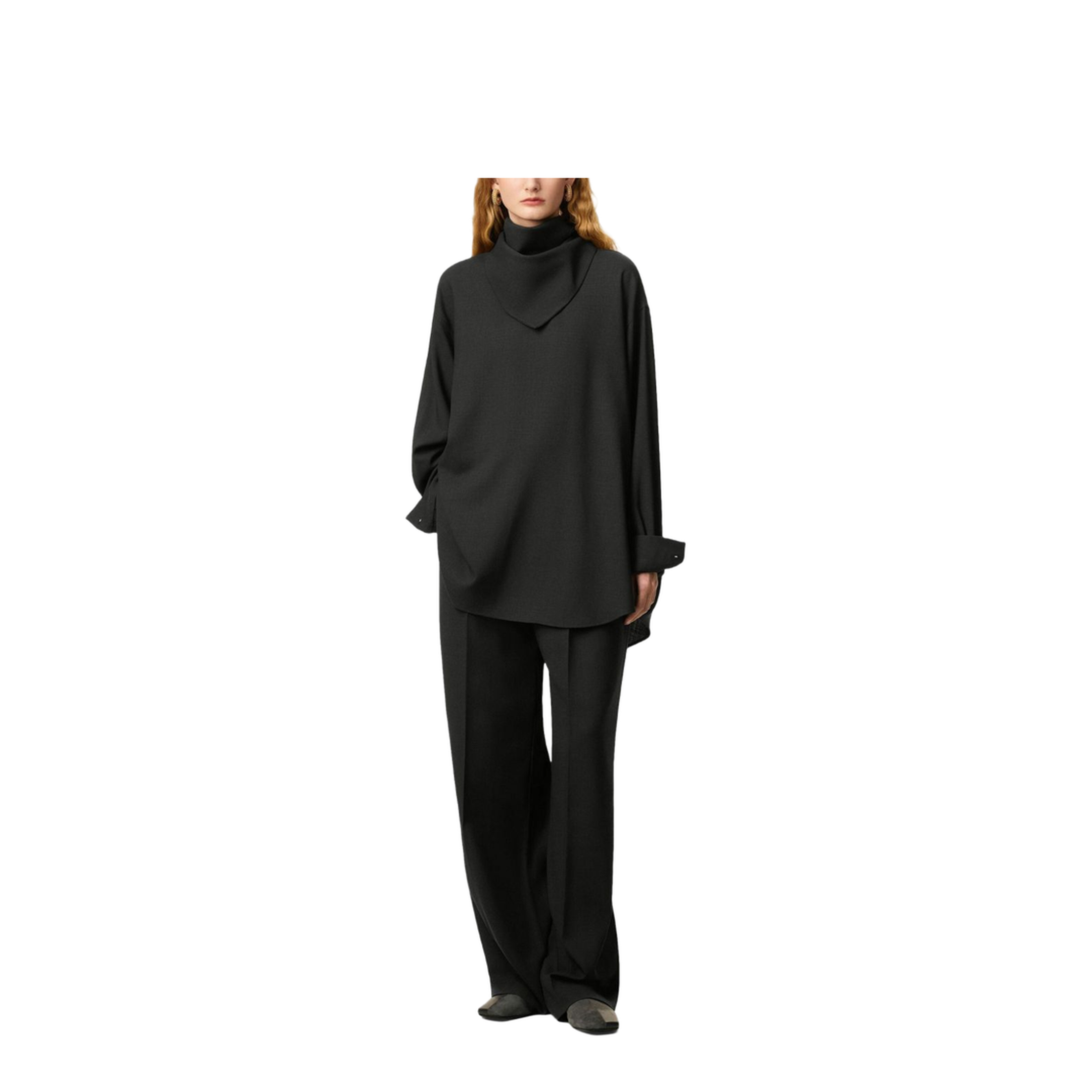 Black Wool Long Sleeves Bandana Blouse - Image 7