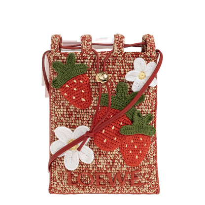 Medium Raffia Drawstring Pocket - Multicolor Red - Image 1