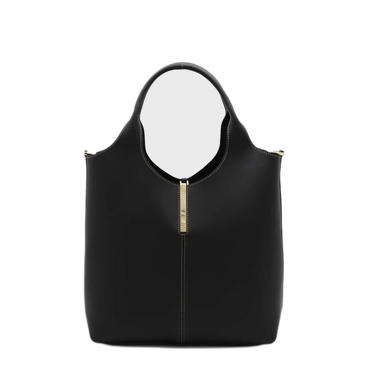 Small Calf Leather Tote - Black - Image 2