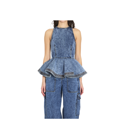 Denim Peplum Top - Image 1