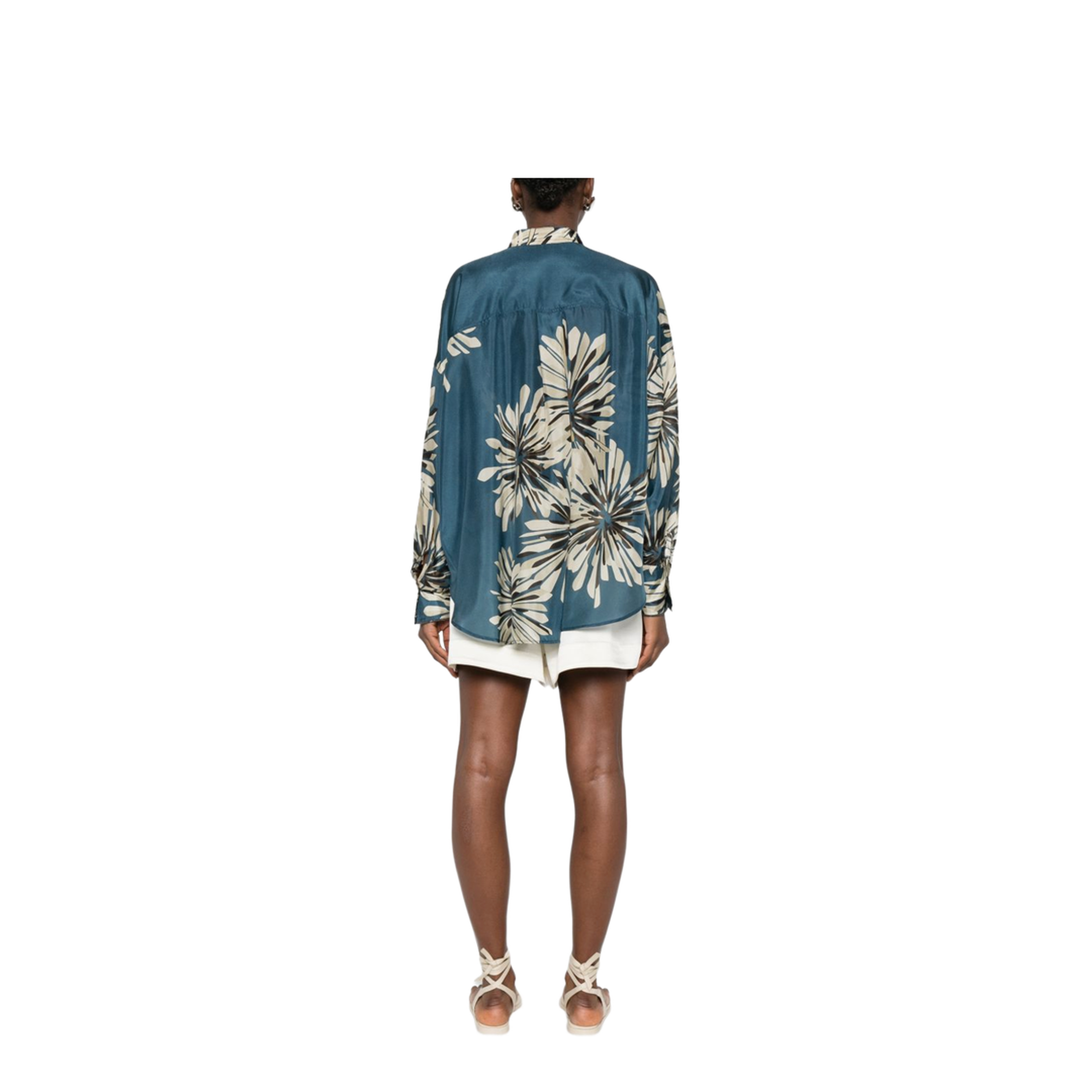 Women's Printed Silk Shirt Blue - Image 3