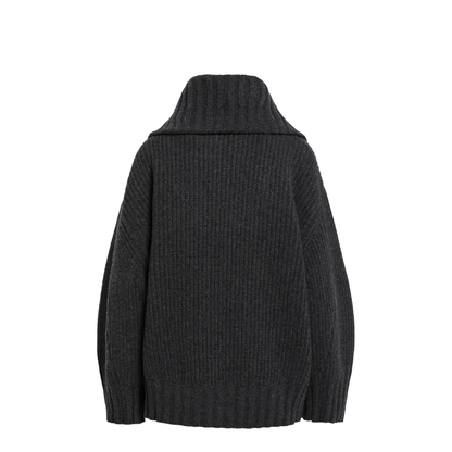 Dark Grey Wool and Cashmere Sweater with Zip - Image 2