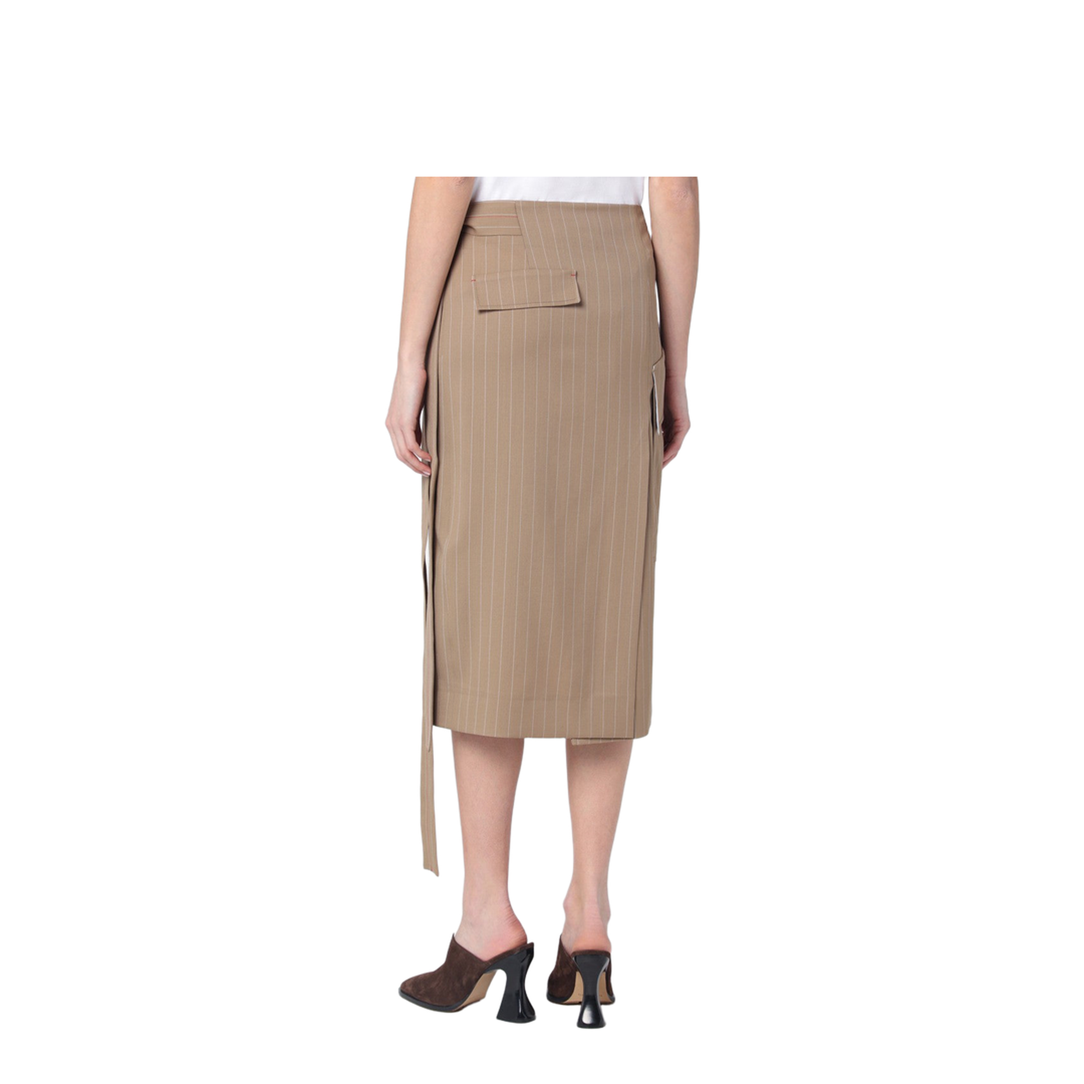 Sand-coloured Pinstriped Wrap Skirt - Image 2