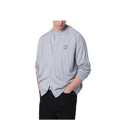 Grey Mélange Fox Head Wool Cardigan - Image 1