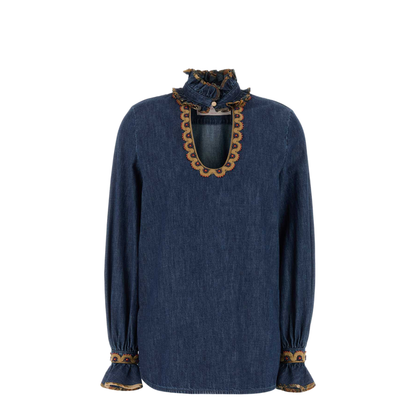 Chambray Denim Embroidered Top - Image 2